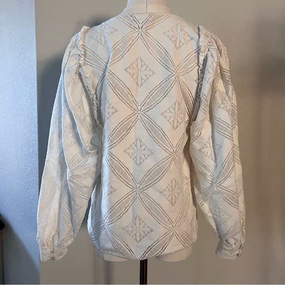 Sezane White Long Sleeve Eyelet Blouse - Picture 5 of 6